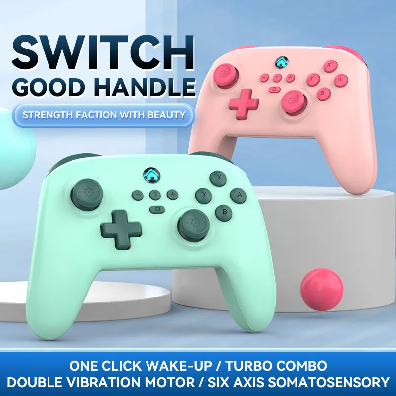 Wireless Gaming Controller for Switch/PC/Android/iOS Bluetooth 6-Axis Gamepad with Motor Vibration TURBO Wake-up Best Choice