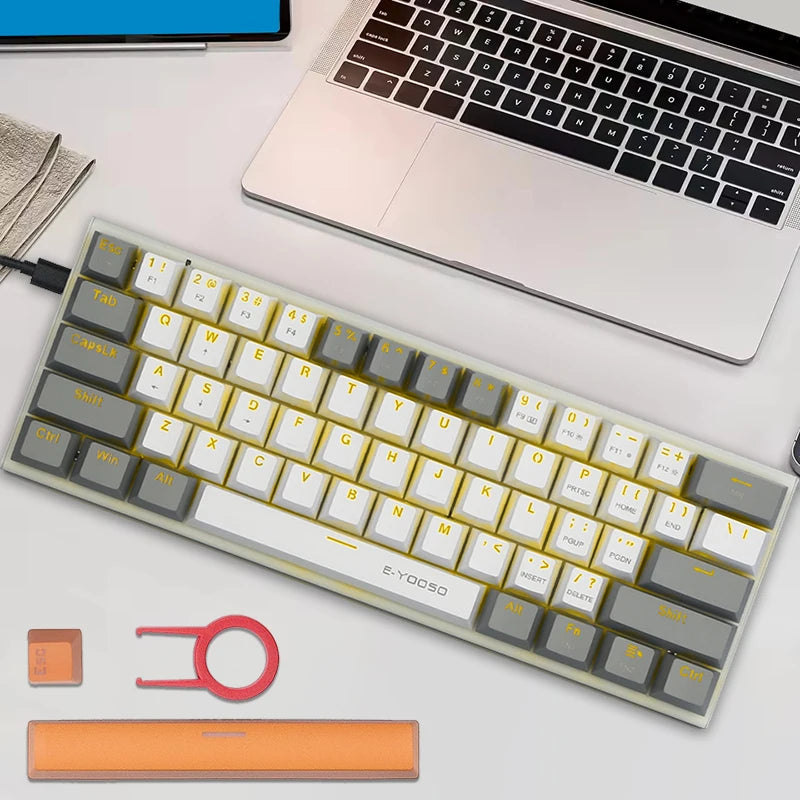 E-YOOSO Mechanical Gaming Keyboard Wired with LED Backlight Small 61-key Keyboard Key Caps for Laptop Office Gaming Keyboards